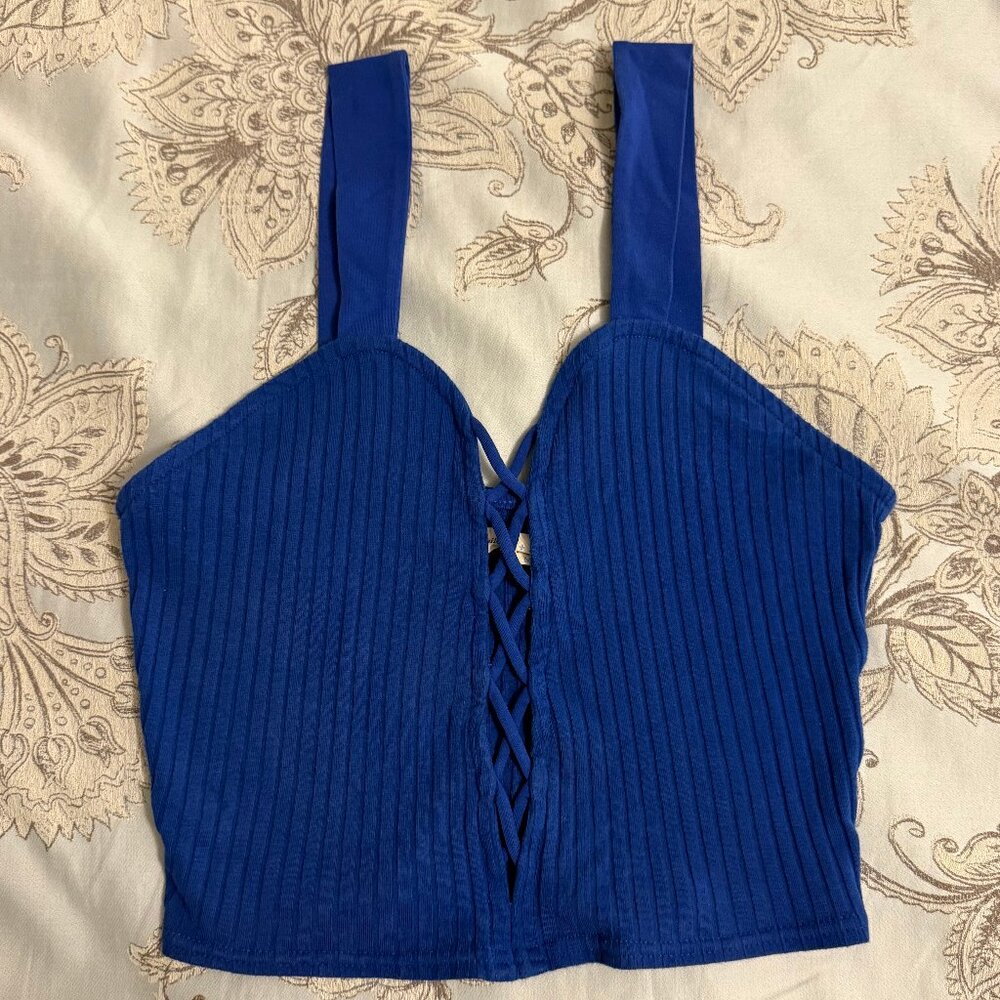 Silence + Noise Royal Blue Ribbed Corset Top – Size M